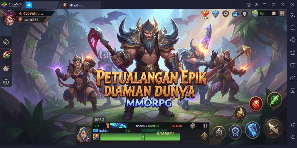 Screenshot utama 456WIN menampilkan karakter yang sedang bertempur di dunia MMORPG.