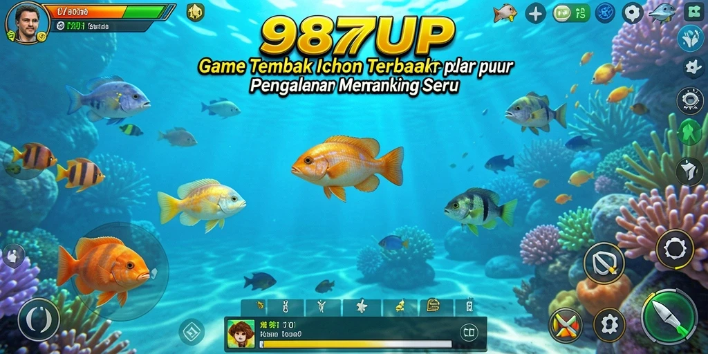 Tangkapan layar gameplay 987UP menunjukkan aksi seru menangkap ikan.