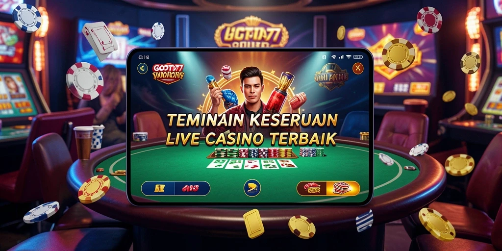 Screenshot permainan GOTO77 menampilkan dealer langsung dan suasana kasino yang mendebarkan.