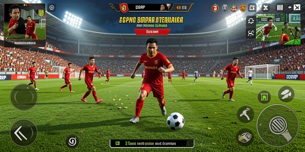 Tampilan gameplay menarik dari IDRRP saat pertandingan sepak bola berlangsung.