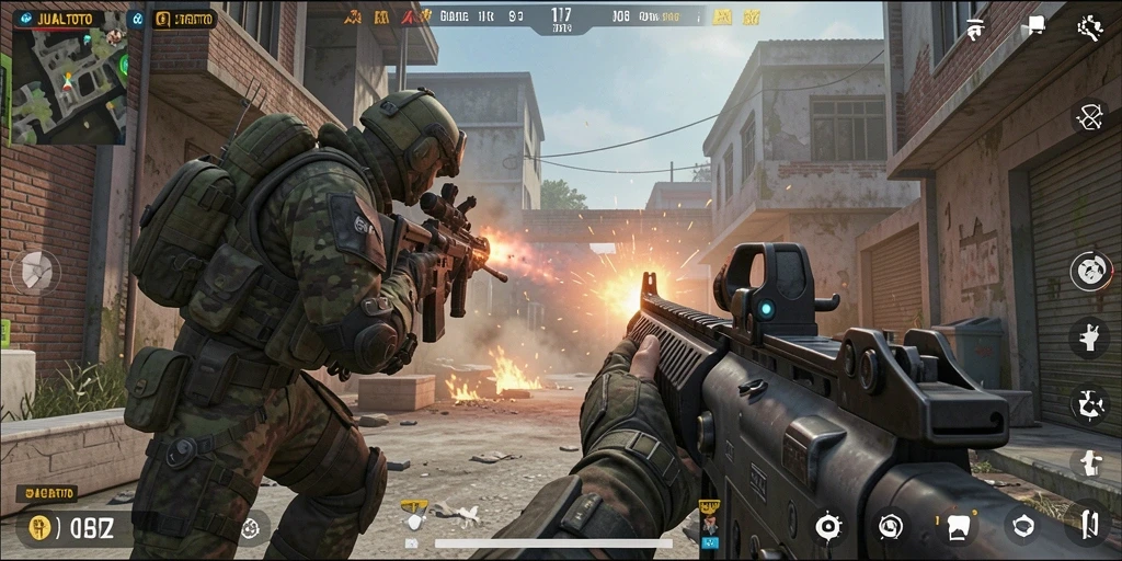 Gameplay menarik dalam JUALTOTO yang menampilkan aksi FPS yang intens.