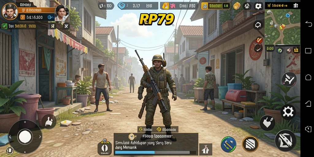 Tampilan gameplay RP79 yang menggambarkan kehidupan sehari-hari yang realistis.