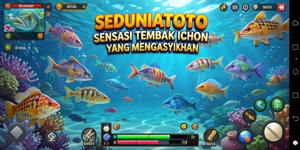 Tampilan gameplay SEDUNIATOTO dengan aksi tembak ikan yang seru.