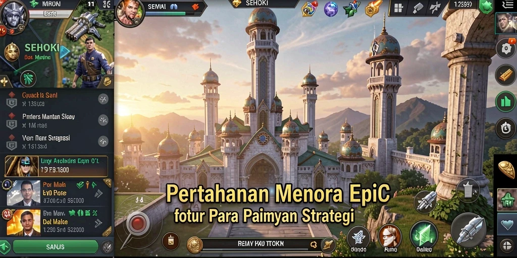 Screenshot menunjukkan aksi menara pertahanan dalam SEHOKI saat melawan gelombang musuh.