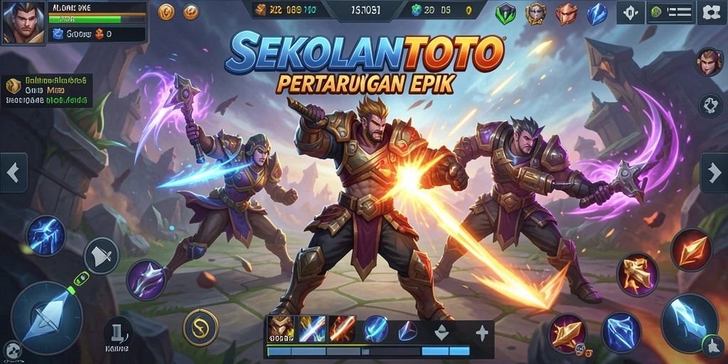 Tampilan gameplay menarik di SEKOLAHTOTO dengan aksi MOBA seru.