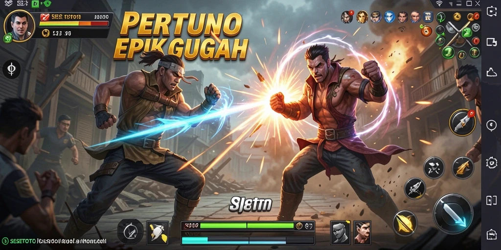 Tangkapan layar SESETOTO menampilkan pertarungan penuh aksi dan karakter dinamis.