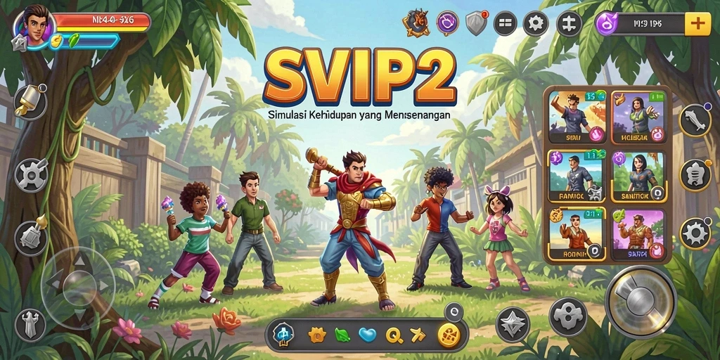 Tangkapan layar SVIP2 menunjukkan karakter dalam interaksi sosial yang dinamis.