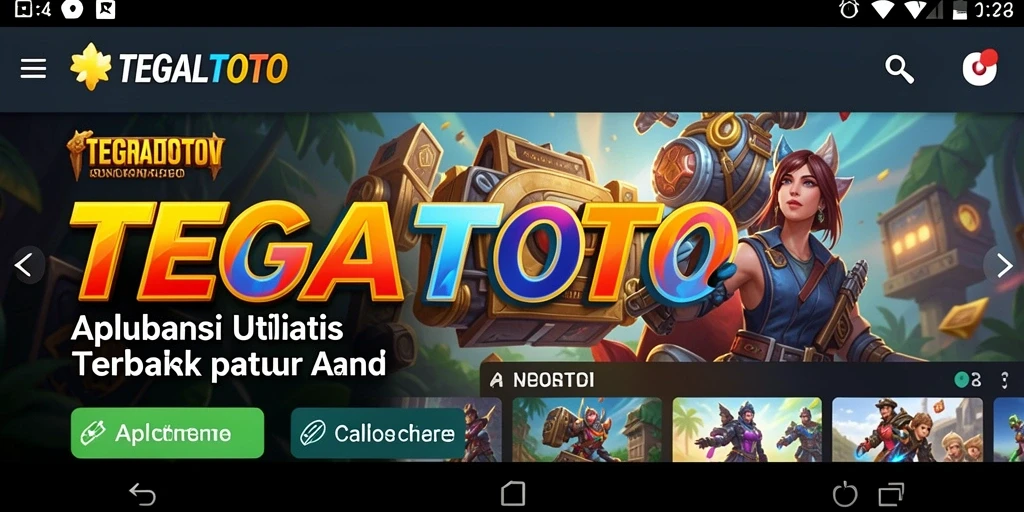 Tampilan utama aplikasi TEGALTOTO yang menampilkan berbagai fitur utilitas.